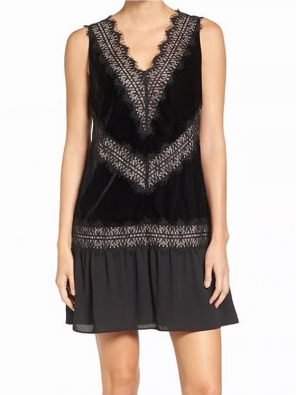 Chelsea28 Black Velvet Lace Dress